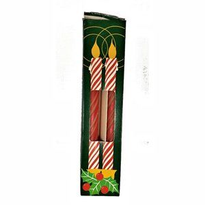 Vintage SPN Red White Christmas Taper Candles Spiral Hong Kong 10”